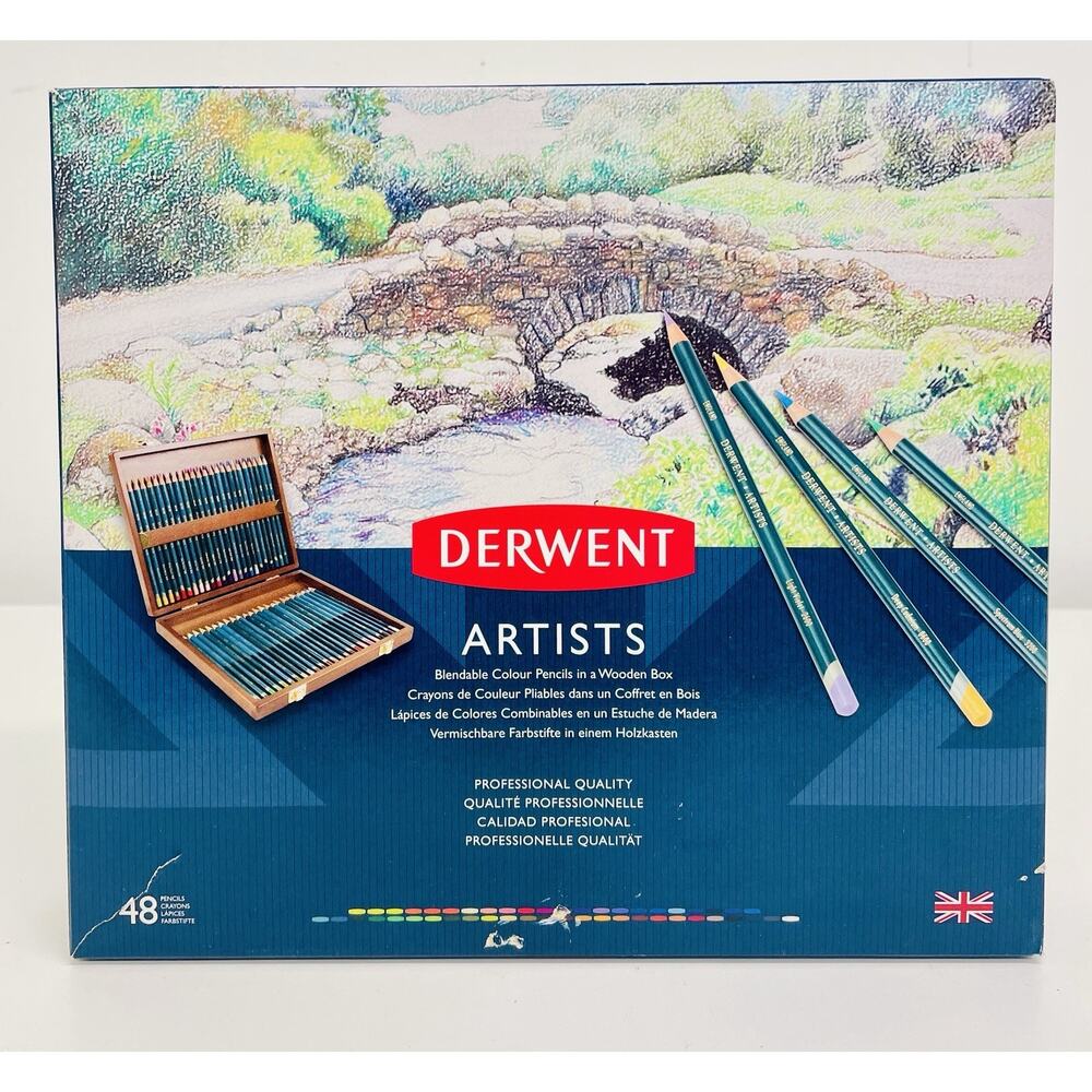 Derwent 48 Blendable Color Pencils w/ Wooden Gift Box Professional Quality New